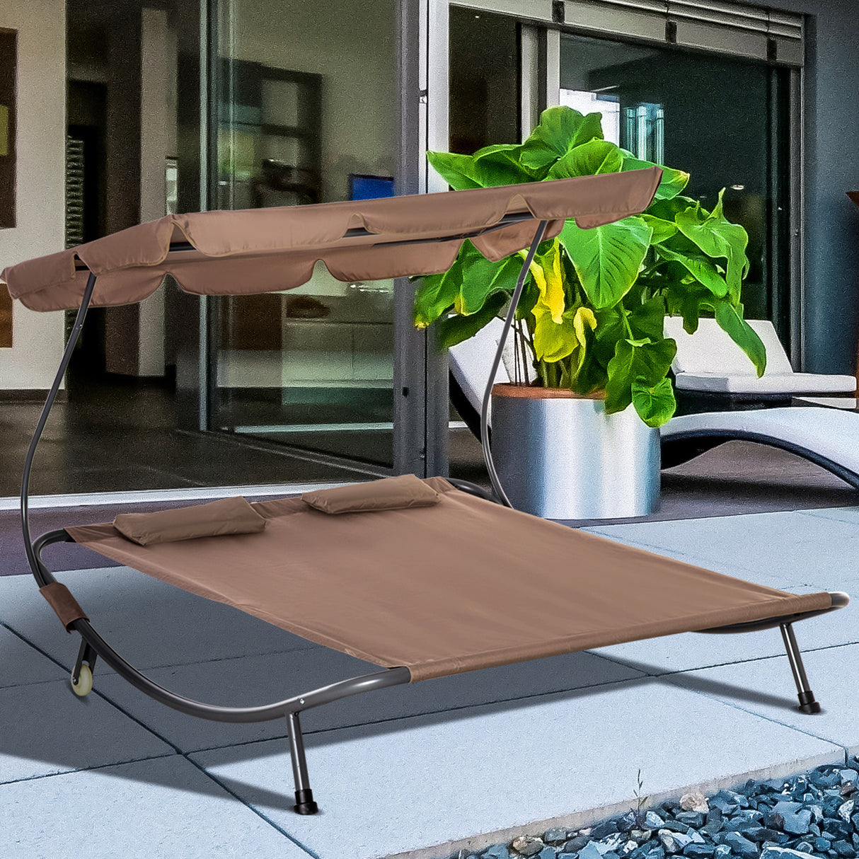 easycomfort easycomfort lettino matrimoniale 2 posti parasole regolabile da esterno e giardino 200x175 x134cm marrone