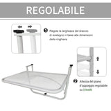 easycomfort easycomfort tavolo da ringhiera con ganci ad altezza regolabile su 3 livelli in metallo 60x56 5x45 cm bianco