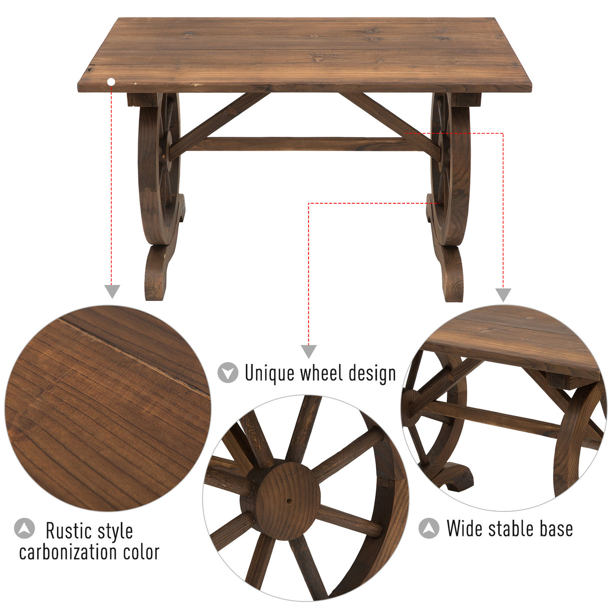 easycomfort tavolo da giardino stile country con gambe a ruota in legno di abete resistente alle intemperie 113x60x65cm