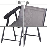 easycomfort easycomfort set 2 sedie pieghevoli da esterni in acciaio e textilene grigio e nero
