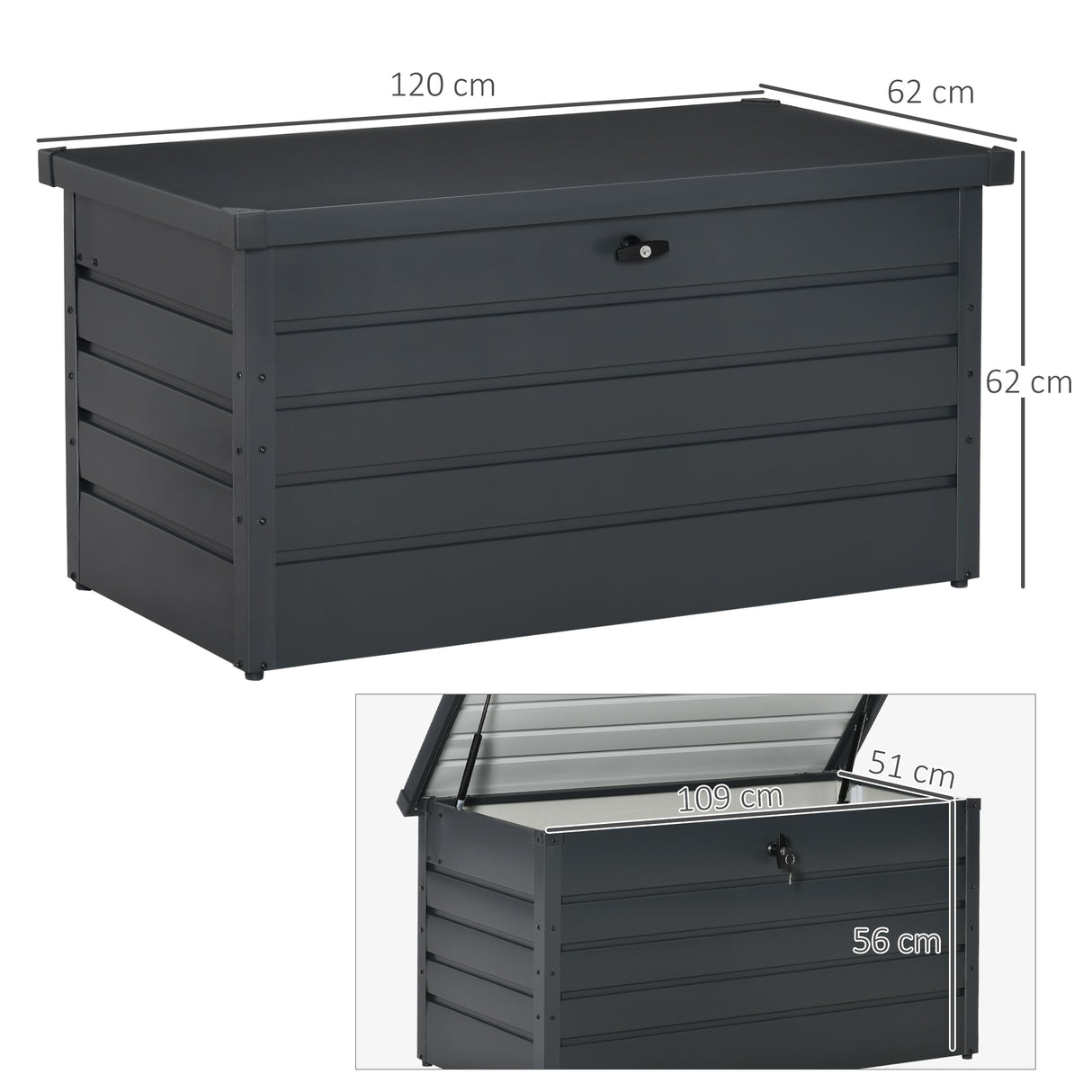 easycomfort easycomfort panca baule contenitore da giardino con chiave cassapanca moderna in acciaio grigio 120x62x62cm