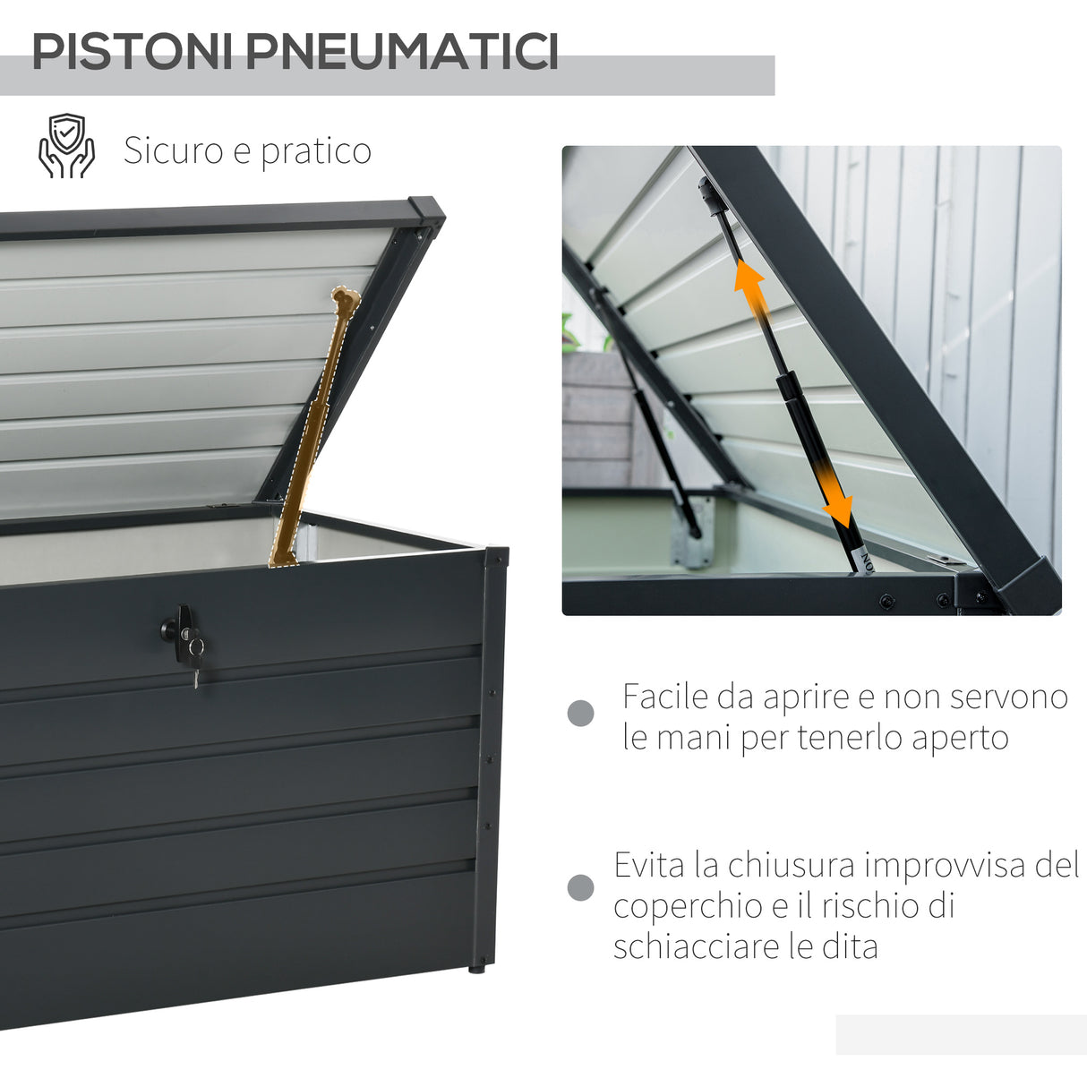 easycomfort easycomfort panca baule contenitore da giardino con chiave cassapanca moderna in acciaio grigio 120x62x62cm