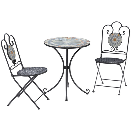 easycomfort set da giardino 3 pezzi 2 sedie pieghevoli e 1 tavolo design a mosaico grigio