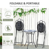 easycomfort set da giardino 3 pezzi con 2 sedie pieghevoli e 1 tavolino rotondo a mosaico
