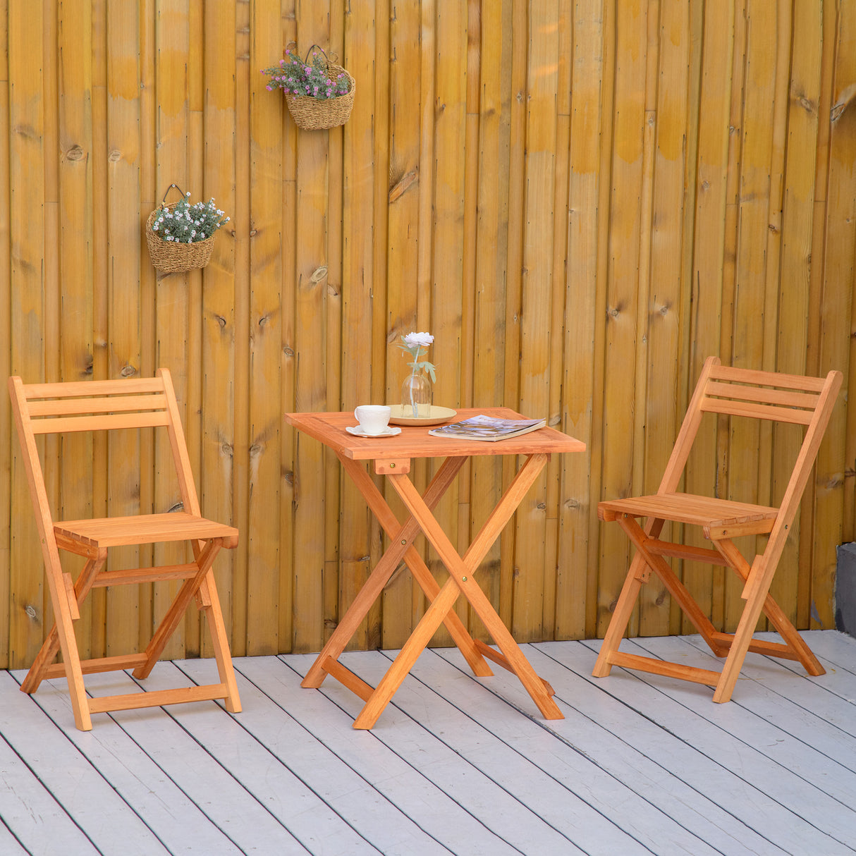 easycomfort set 3 pezzi tavolo e sedie da giardino pieghevoli in legno per esterni terrazzo picnic o campeggio salvaspazio e compatto teak