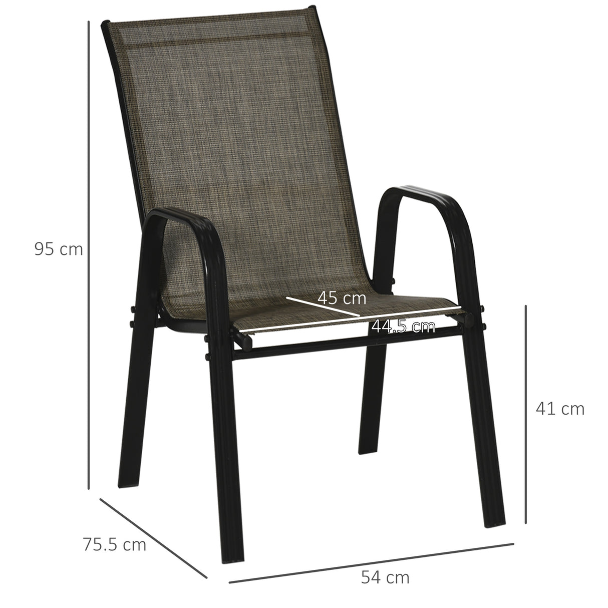 easycomfort easycomfort set 6 pezzi sedie da giardino con braccioli sedie da esterno impilabili in metallo e tessuto traspirante marrone