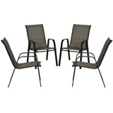 easycomfort set 4 pezzi sedie da giardino con braccioli sedie da esterno impilabili in metallo e tessuto traspirante marrone