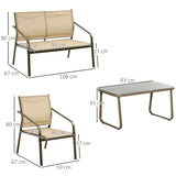 easycomfort set mobili da giardino 4 pezzi salotto da esterno con 2 sedie 1 divanetto e 1 tavolino da caffe in metallo e texteline kaki