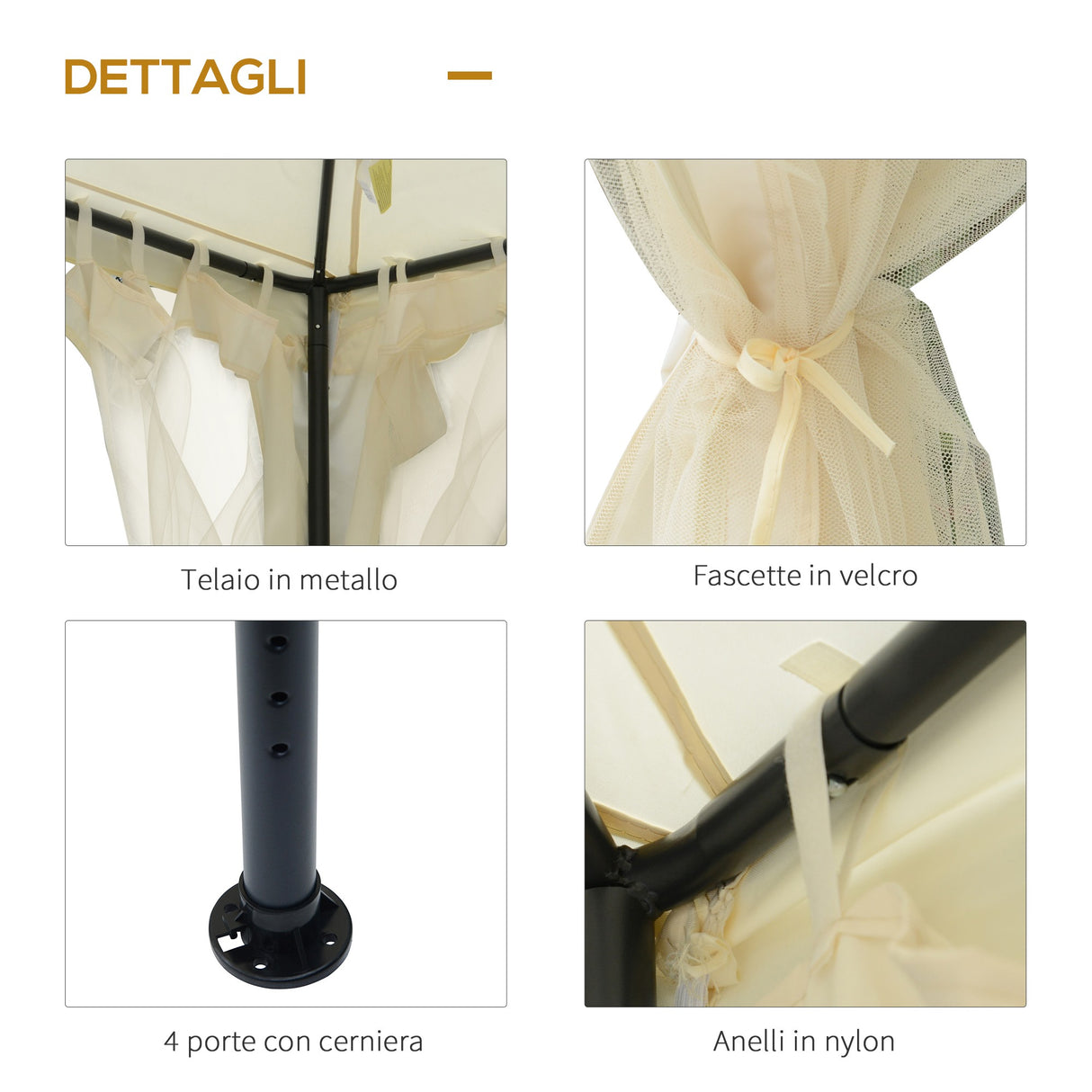 easycomfort easycomfort gazebo da giardino con paletti e corde doppio tetto zanzariera pareti laterali beige 294 x 294 x 263 cm