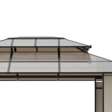 easycomfort gazebo da giardino 3.7x3m con tetto in policarbonato a 2 livelli acciaio e alluminio marrone