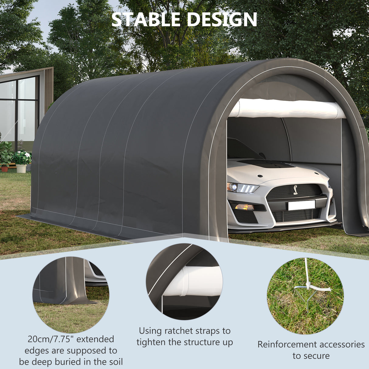 easycomfort easycomfort tendone da giardino per auto e attrezzi con ingresso a cerniera picchetti e funi 500x300x240 cm