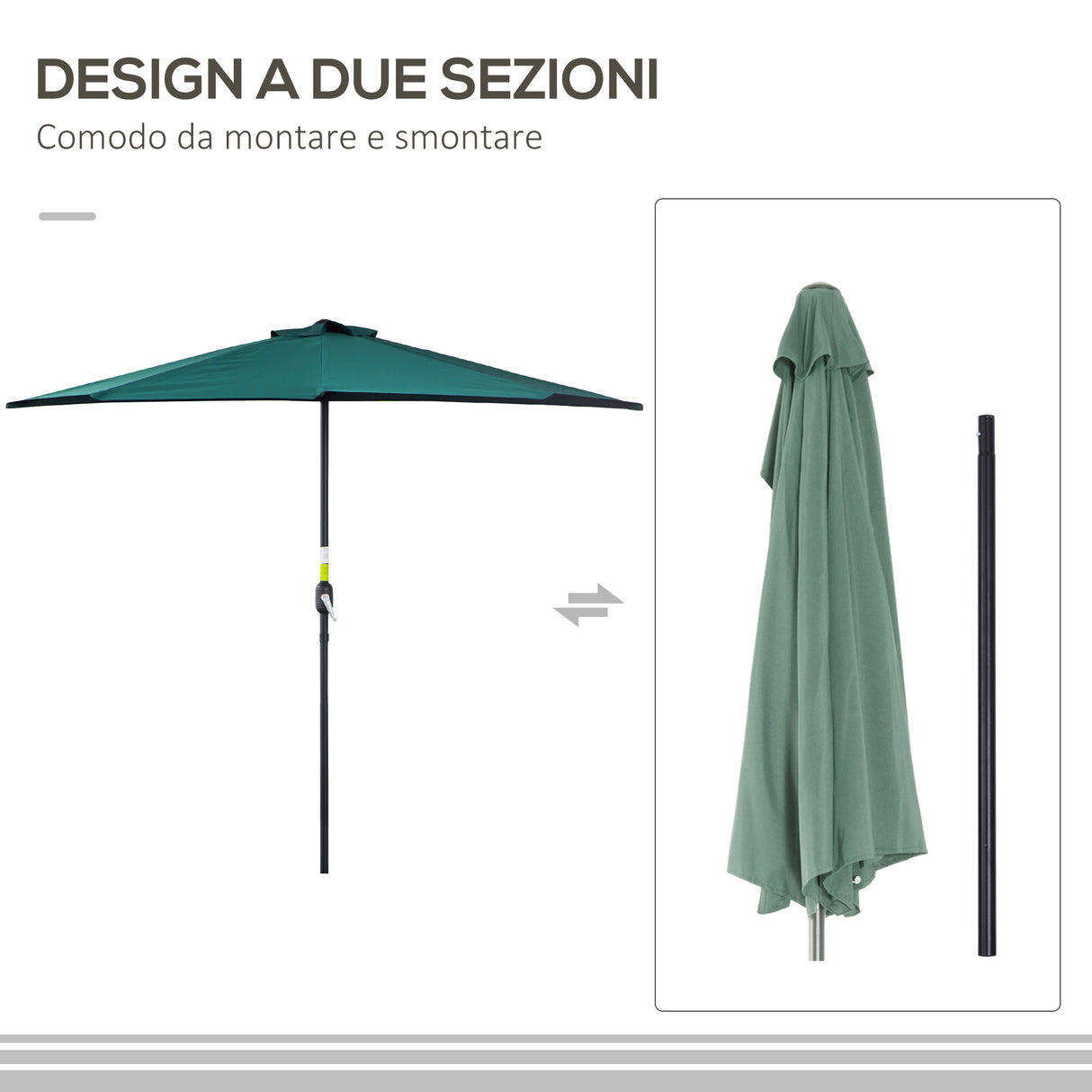 easycomfort easycomfort ombrellone semicircolare impermeabile protezione uv verde 269 x 138 x 236cm