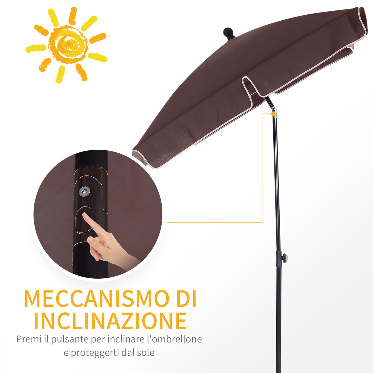 easycomfort easycomfort ombrellone parasole rettangolare con palo inclinabile in poliestere 200 125 235cm marrone