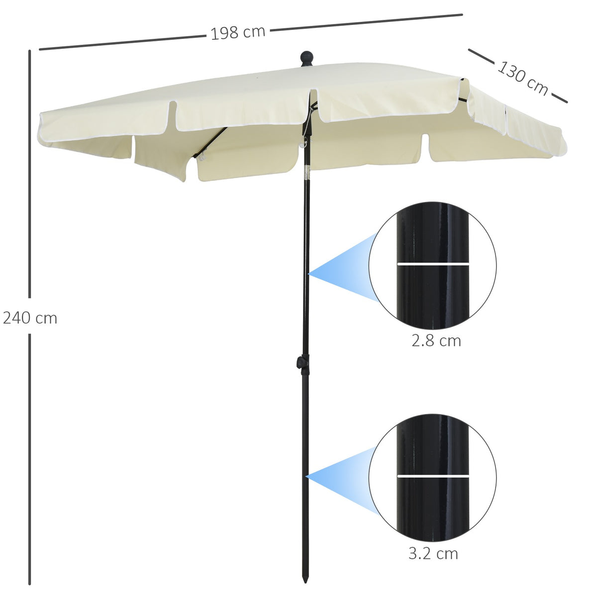 easycomfort easycomfort ombrellone parasole rettangolare con palo inclinabile in poliestere crema