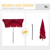 easycomfort easycomfort ombrellone da giardino rettangolare con inclinazione regolabile e palo in alluminio 198x130x240cm rosso e nero