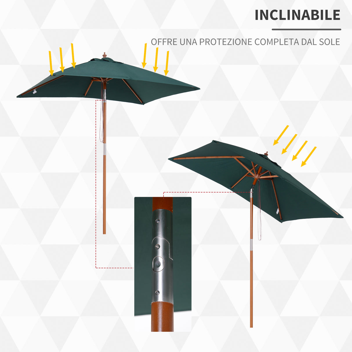 easycomfort easycomfort ombrellone rettangolare in bambu e poliestere anti uv verde 2x1 5x2 3m