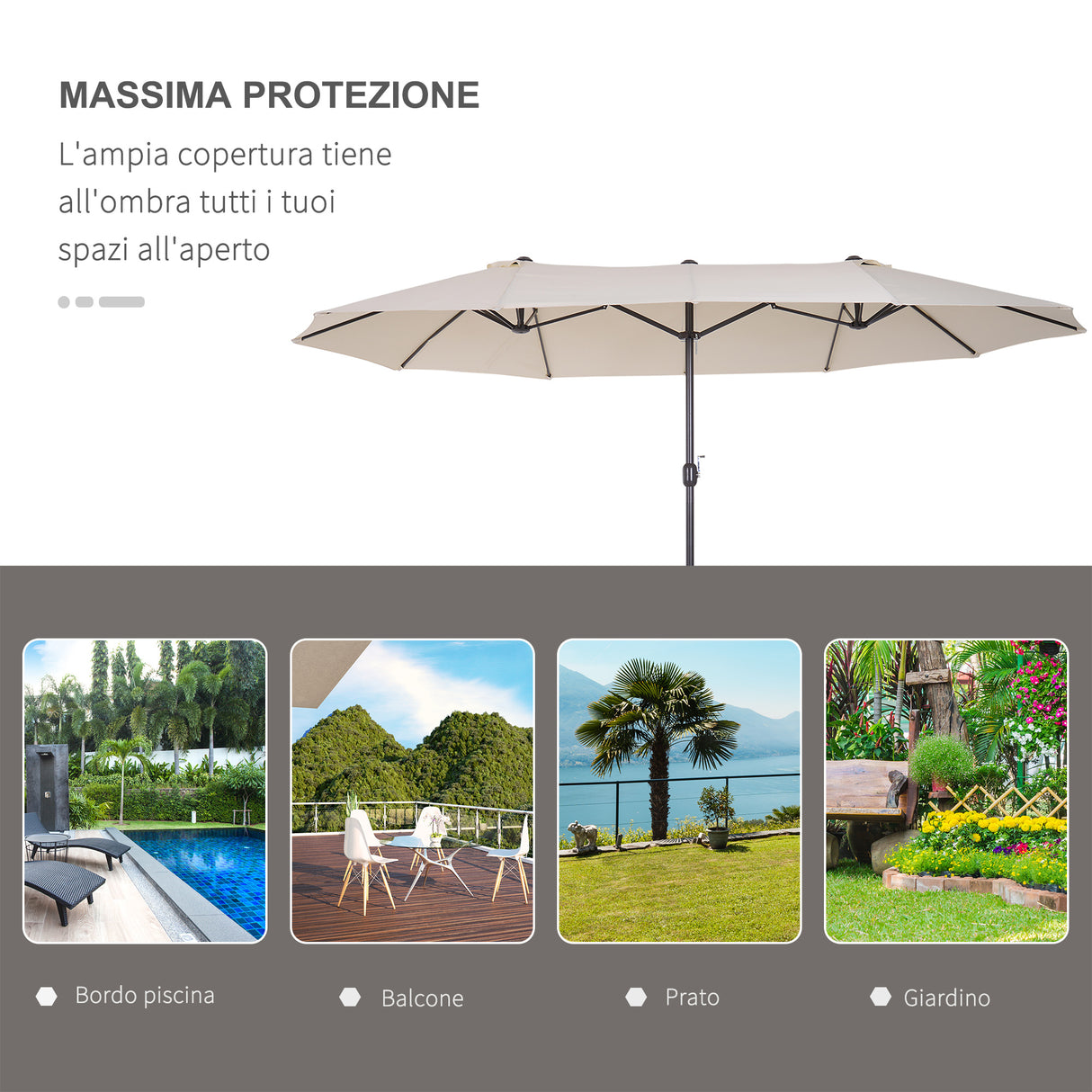 easycomfort easycomfort ombrellone doppio tettuccio da esterni anti uv 460 x 270 x 240 beige marrone