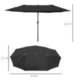 easycomfort easycomfort ombrellone da giardino doppio con apertura a manovella in acciaio e poliestere 460x270x240 cm nero
