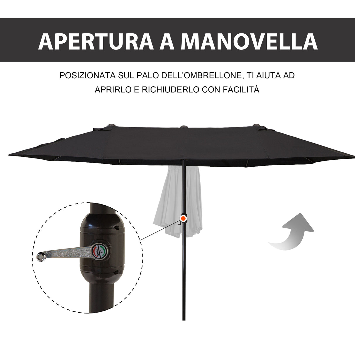 easycomfort easycomfort ombrellone da giardino doppio con apertura a manovella in acciaio e poliestere 460x270x240 cm nero