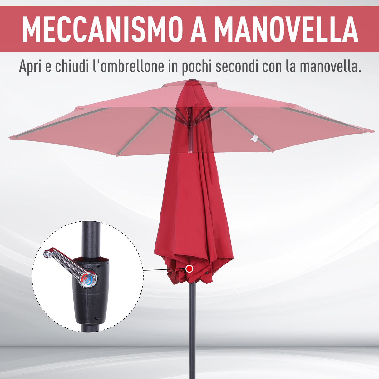 easycomfort easycomfort ombrellone da giardino inclinabile apertura a manovella 2.7x2.35m rosso scuro