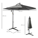 easycomfort easycomfort ombrellone da esterni 3x2 5 m decentrato con manovella struttura in acciaio e poliestere anti uv grigio