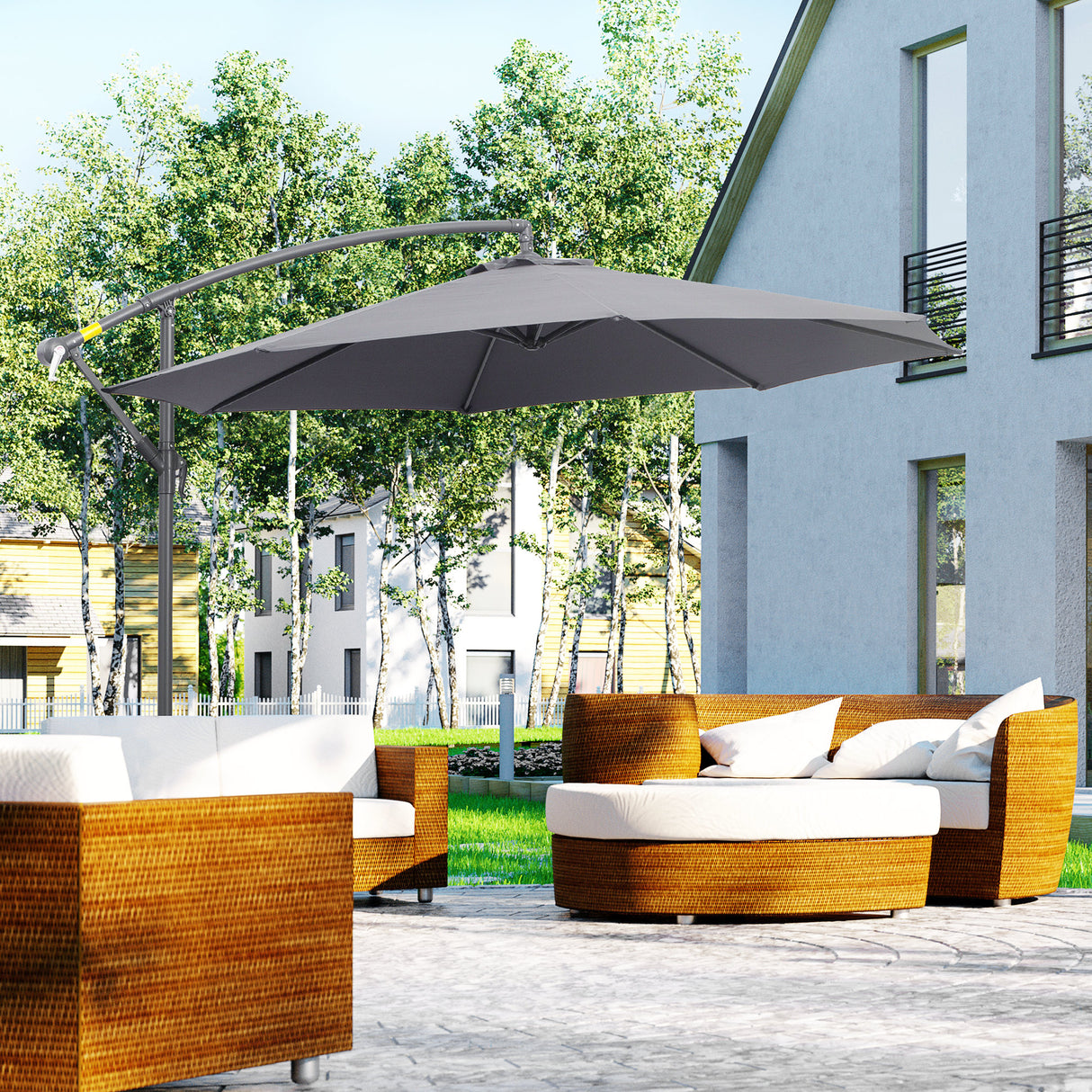 easycomfort easycomfort ombrellone da giardino a braccio deluxe inclinabile con manovella 3m grigio