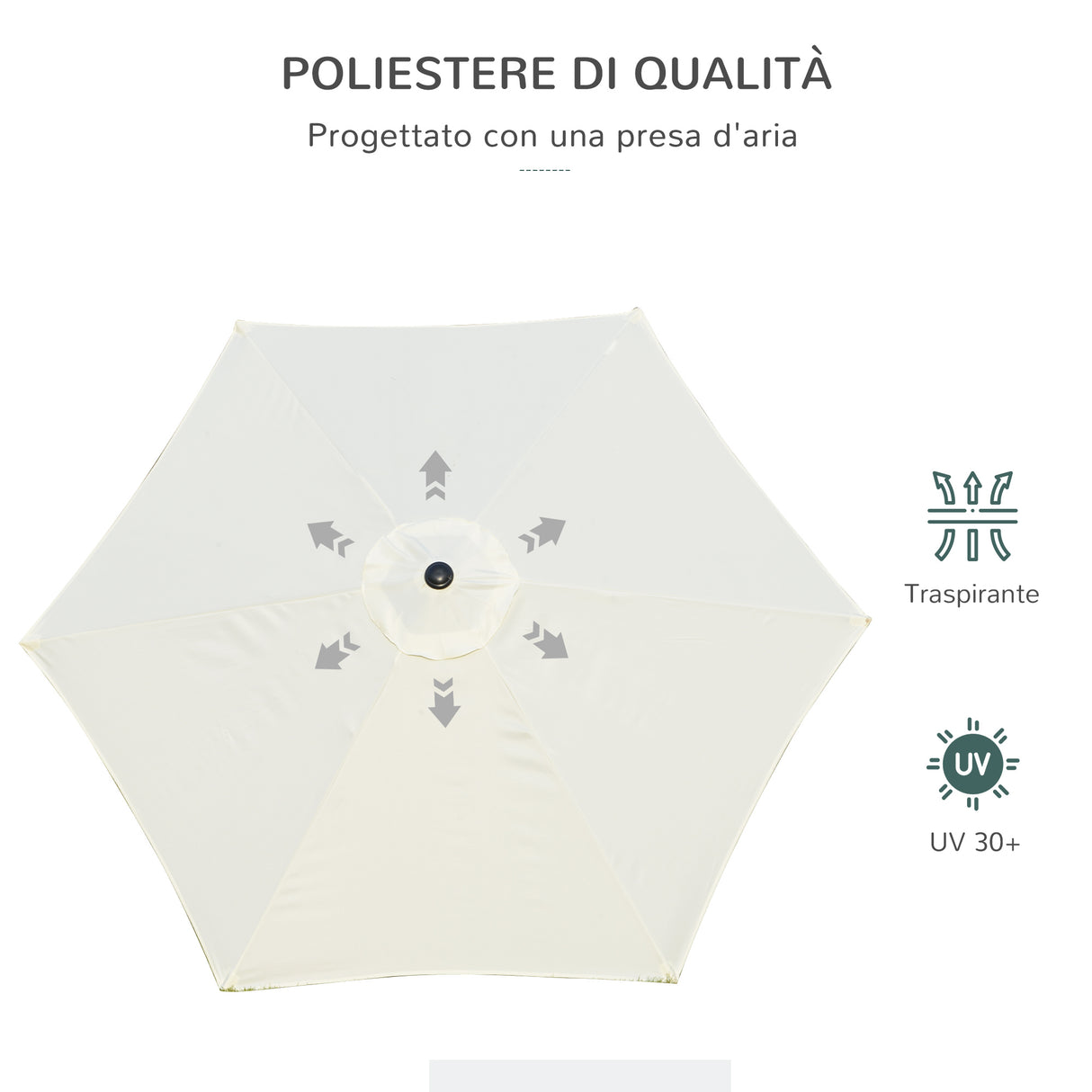 easycomfort ombrellone da giardino 2.6x2.5 m anti uv protezione 30+ con testa inclinabile palo in alluminio e 6 stecche bianco crema