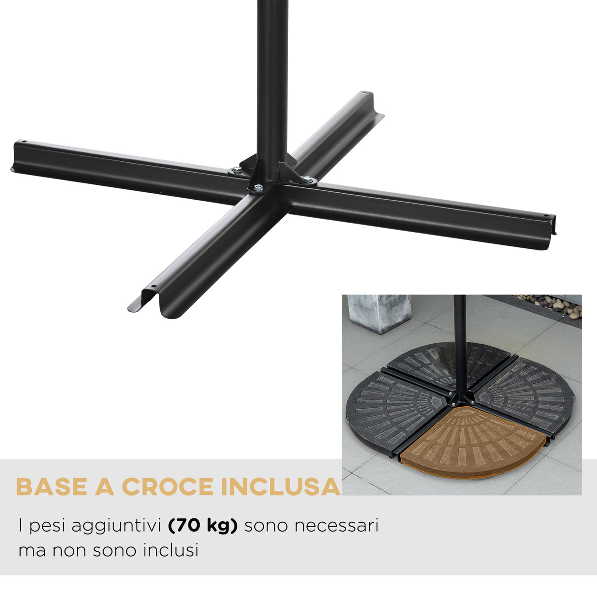 easycomfort ombrellone 3x2 m da giardino in acciaio e poliestere con base a croce e presa d aria marrone e crema