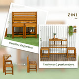easycomfort easycomfort set da giardino 2 in 1 tavolo e sedie da giardino o panca da giardino per 2 persone color teak