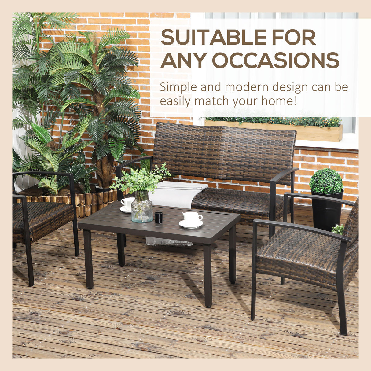 easycomfort tavolino da caffe in acciaio con piedini regolabili e piano a doghe 91x51x46 cm marrone