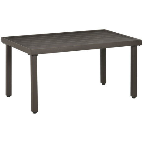 easycomfort tavolino da caffe in acciaio con piedini regolabili e piano a doghe 91x51x46 cm marrone