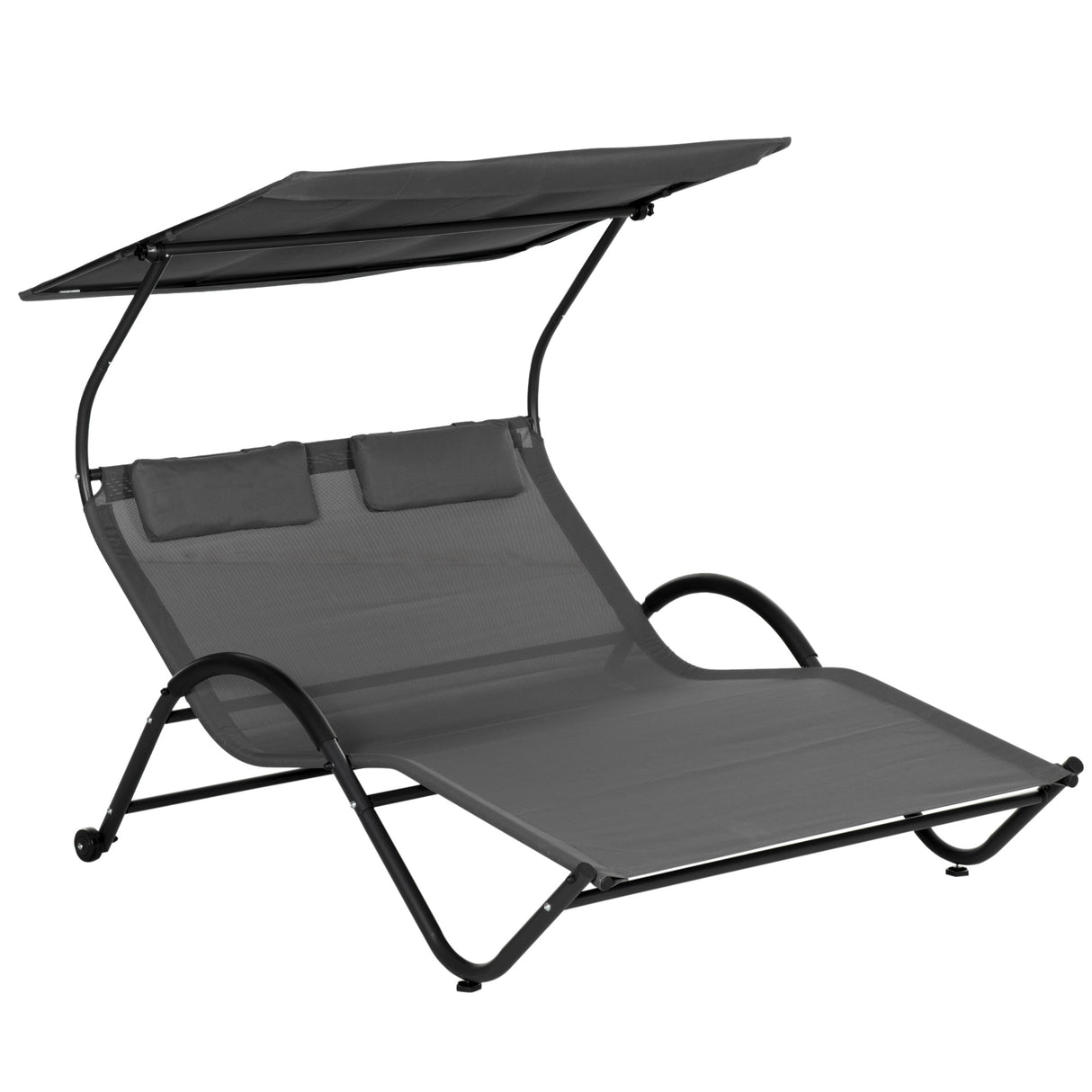 easycomfort easycomfort lettino prendisole reclinabile a 2 posti con ruote poggiatesta imbottito e tetto 200x137x138 cm grigio