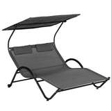 easycomfort easycomfort lettino prendisole reclinabile a 2 posti con ruote poggiatesta imbottito e tetto 200x137x138 cm grigio