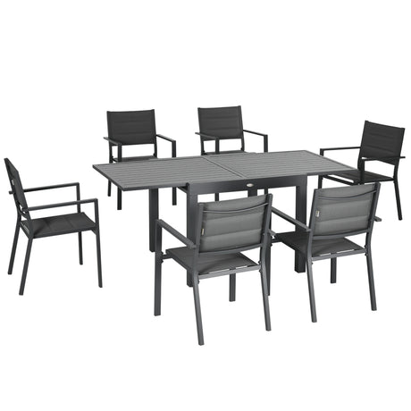 easycomfort easycomfort set da giardino 7 pezzi con tavolo allungabile e 6 sedie da giardino con seduta traspirante
