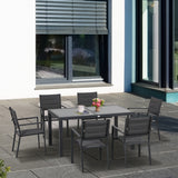 easycomfort easycomfort set da giardino con tavolo allungabile in vetro e 6 sedie con seduta traspirante grigio scuro