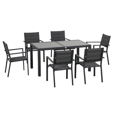 easycomfort easycomfort set da giardino con tavolo allungabile in vetro e 6 sedie con seduta traspirante grigio scuro