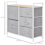 easycomfort easycomfort cassettiera in metallo bianco e legno con 5 cassetti pieghevoli e rimovibili in tessuto grigio 83lx 29p x 77acm ean 8054144134062