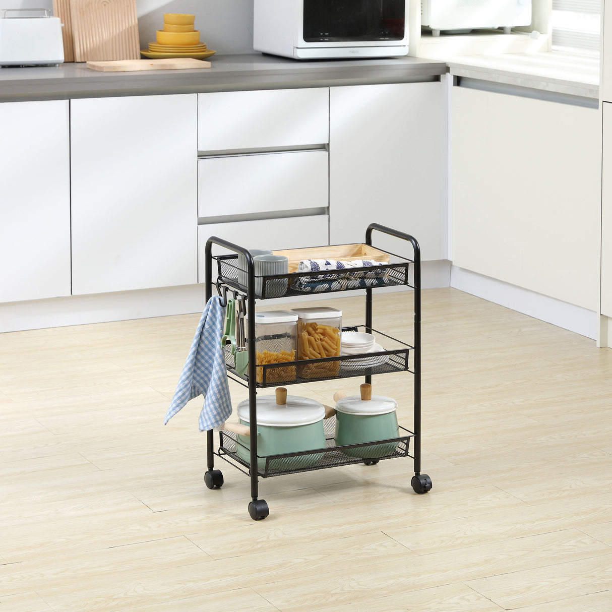 easycomfort easycomfort carrello da cucina a 3 livelli con cesti removibili e 4 ruote in acciaio e plastica pp 41 5lx26 5x63 cm nero