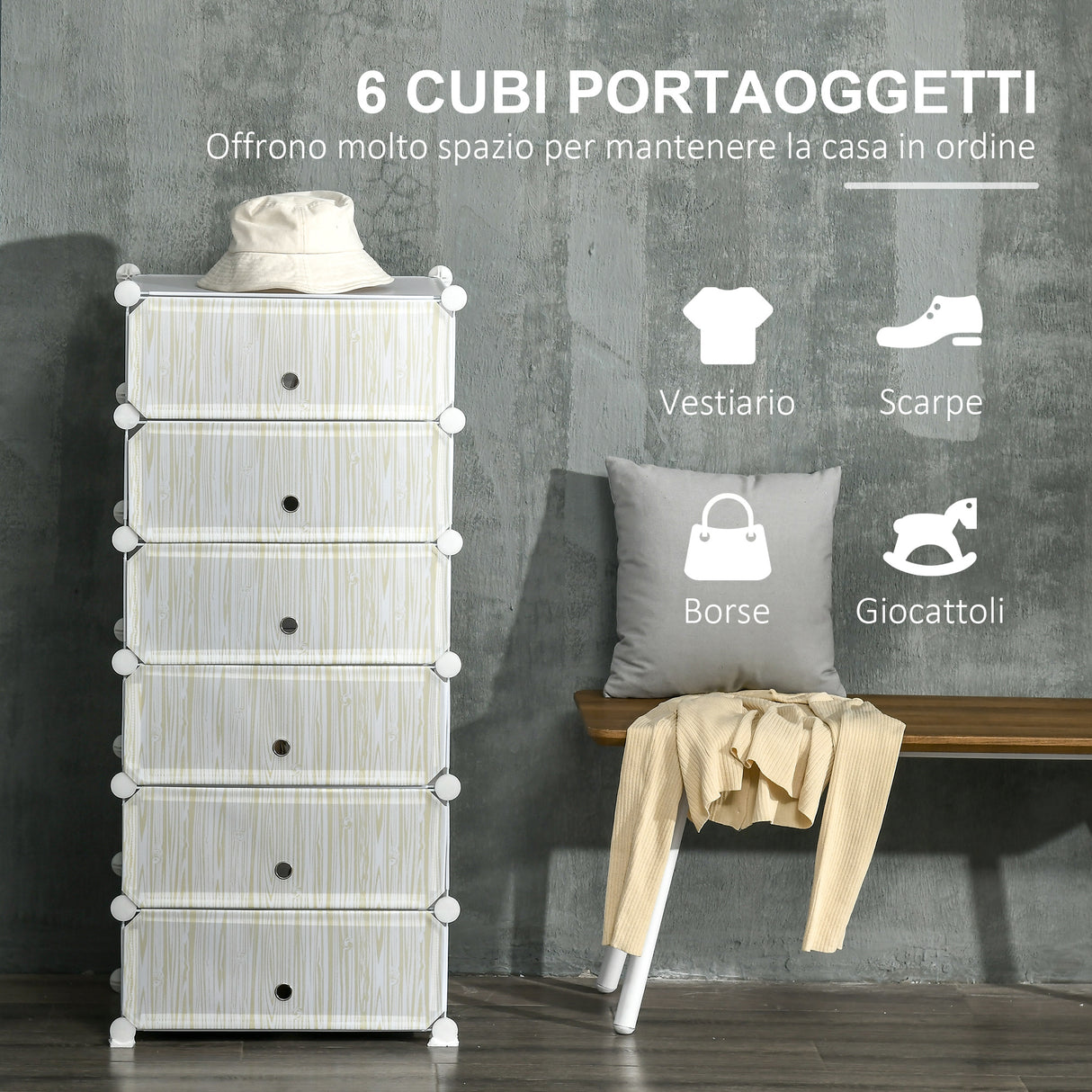 easycomfort easycomfort mobile scarpiera modulare salvaspazio 6 cubi 45x35x17cm in plastica pp e acciaio 45x36 5x108cm bianco