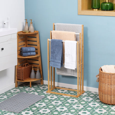 easycomfort easycomfort portasciugamani a 3 sbarre in bambu design leggero e portatile 48x25 8x94 cm color legno