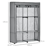 easycomfort easycomfort armadio guardaroba portatile in tessuto non tessuto con 4 ripiani aperti e 2 appendini 118x49x170 cm grigio