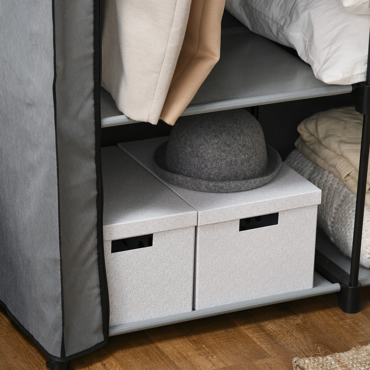 easycomfort easycomfort armadio guardaroba portatile in tessuto non tessuto con 4 ripiani aperti e 2 appendini 118x49x170 cm grigio