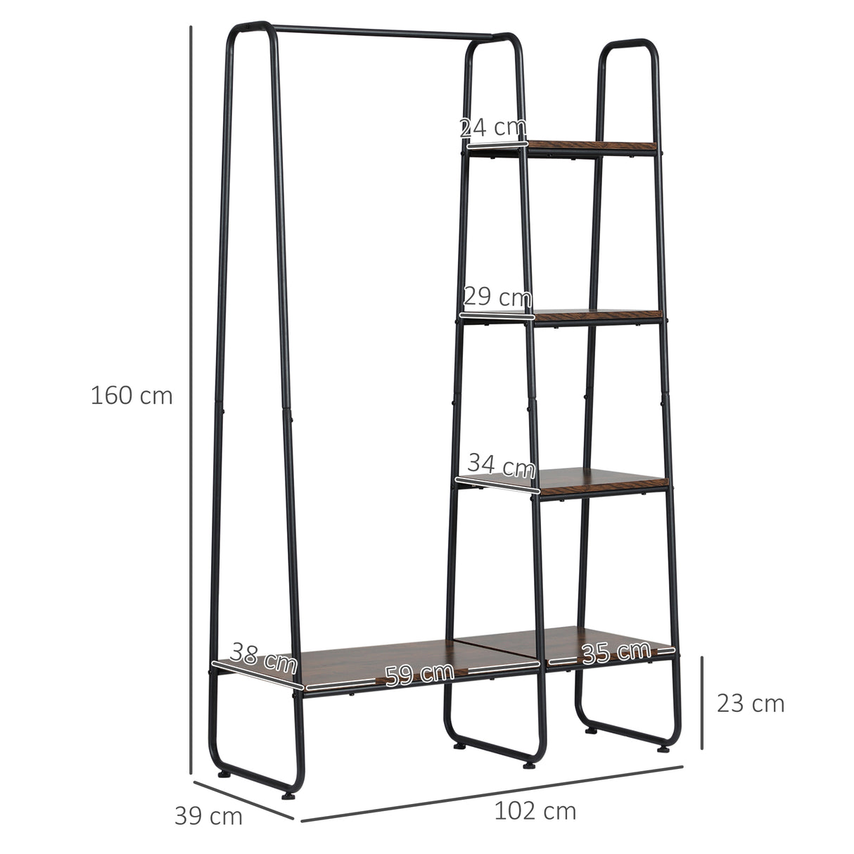 easycomfort easycomfort appendiabiti da terra stile industriale con barra e 5 ripiani in legno e acciaio 101x39x160cm