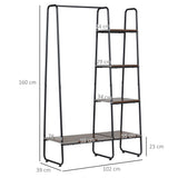 easycomfort easycomfort appendiabiti da terra stile industriale con barra e 5 ripiani in legno e acciaio 101x39x160cm