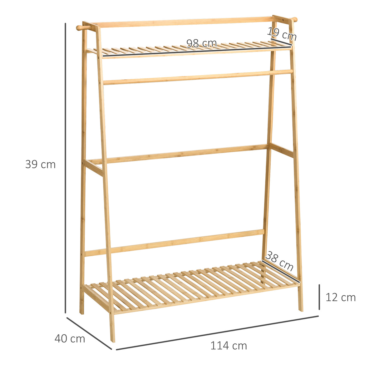 easycomfort easycomfort appendiabiti in bambu design rialzato a 2 livelli con barra e 2 ganci 114x40x139 cm
