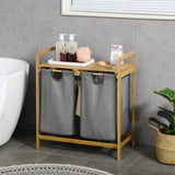 easycomfort easycomfort portabiancheria in legno di bambu con doppio cesto estraibile e ripiano a doghe 63 5x33x73cm grigio