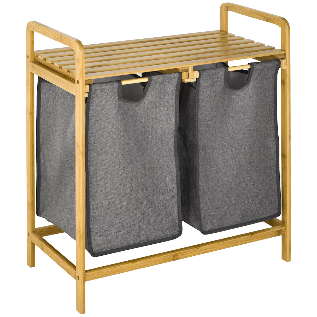 easycomfort easycomfort portabiancheria in legno di bambu con doppio cesto estraibile e ripiano a doghe 63 5x33x73cm grigio