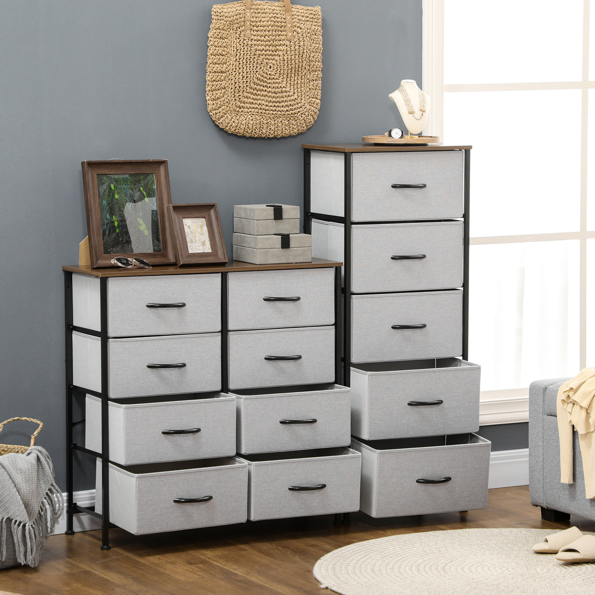 easycomfort easycomfort cassettiera 8 cassetti in tessuto rimovibili in legno e acciaio stile industriale 45x30x116cm
