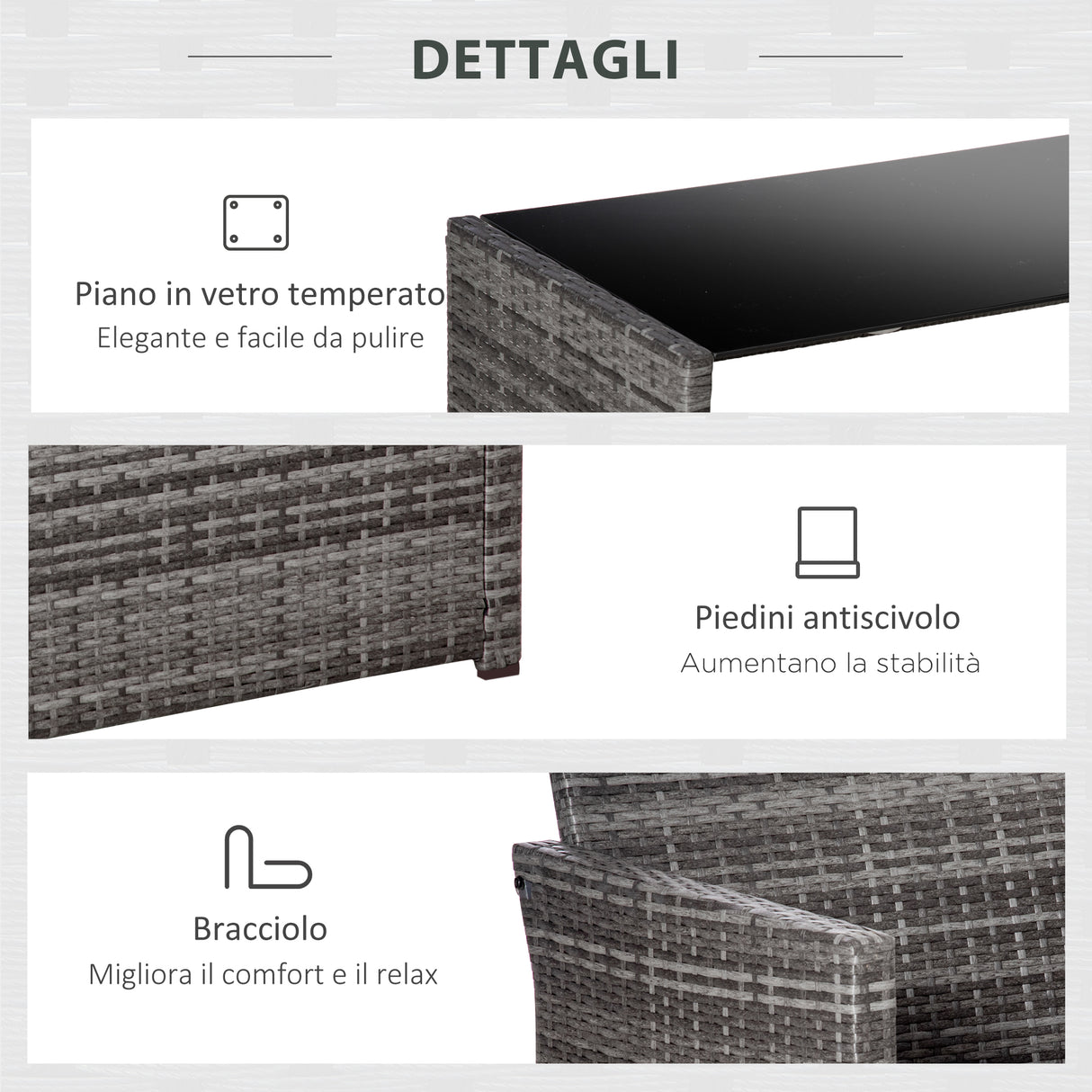 easycomfort easycomfort set 4 p zi mobili da giardino in rattan pe salotto da esterni con tavolo 2 sedie divano due posti grigio