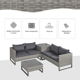 easycomfort easycomfort divano 3 posti da esterni in pe rattan con cuscini a righe grigio 173x68x78cm